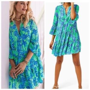 Lilly Pulitzer Gabriel Tunic Dress Cabana Green Keeping It Reel 6 Tiered